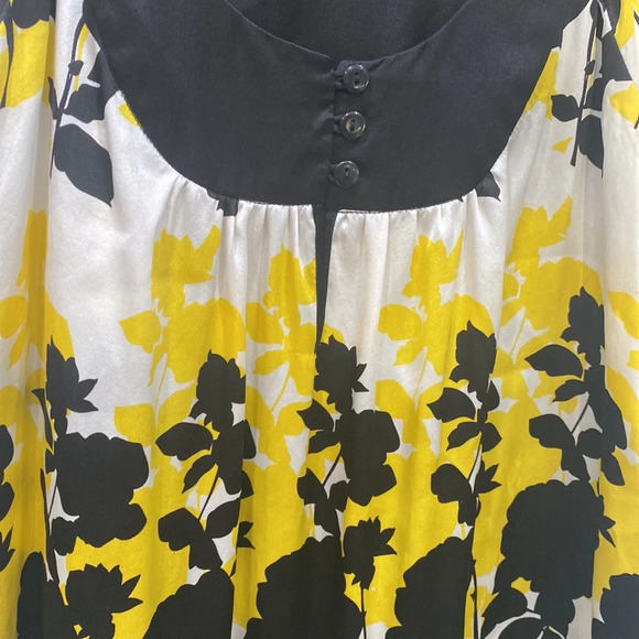 INC International Concepts Women's Black Yellow Flower Print Babydoll Top 2 - Picture 3 of 5
